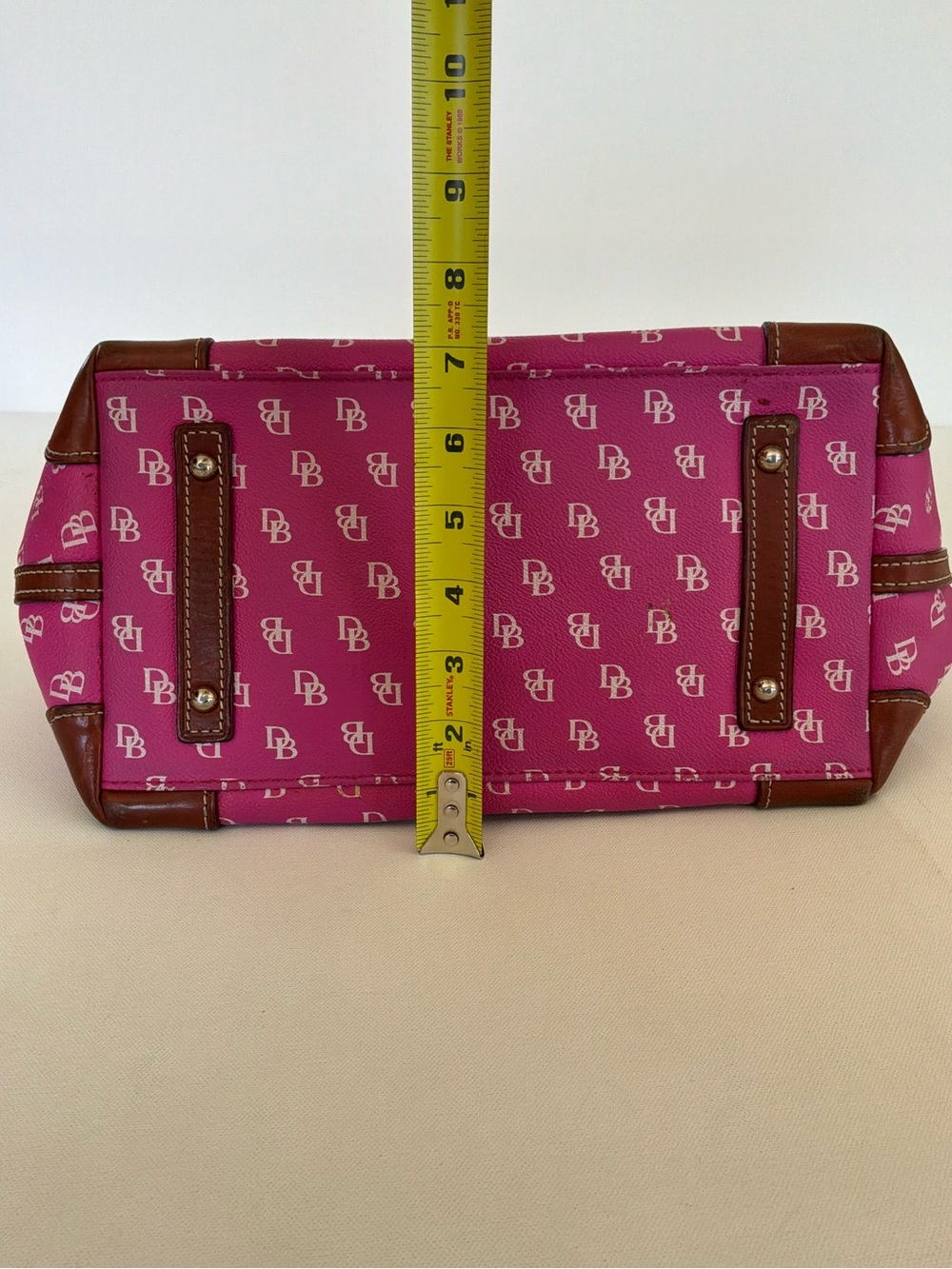 Dooney & Bourke Pink DB Monogram Satchel Top Handle Handbag Purse Leather Trim - Picture 14 of 14